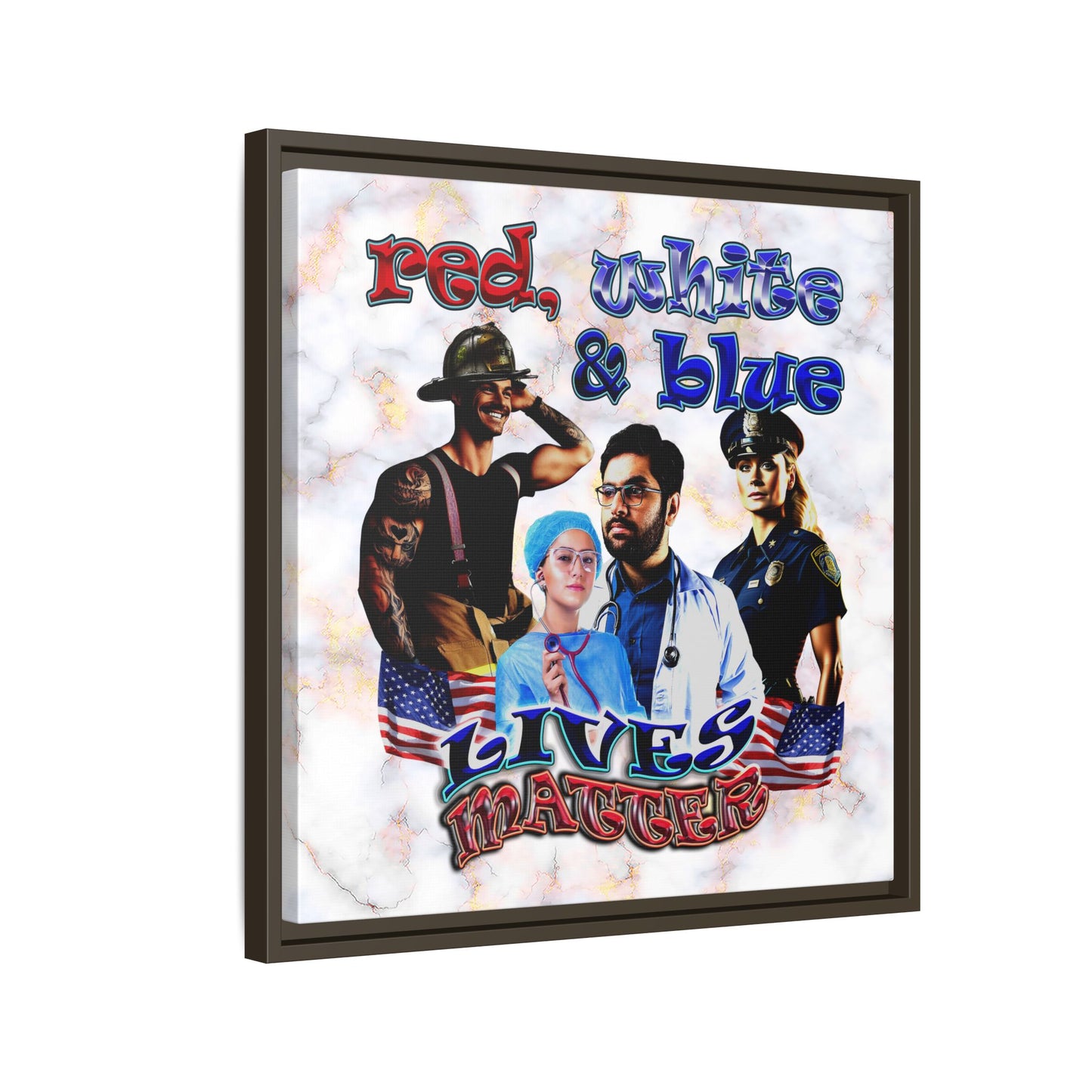 rw&b lives matter - framed canvas art (white marble)