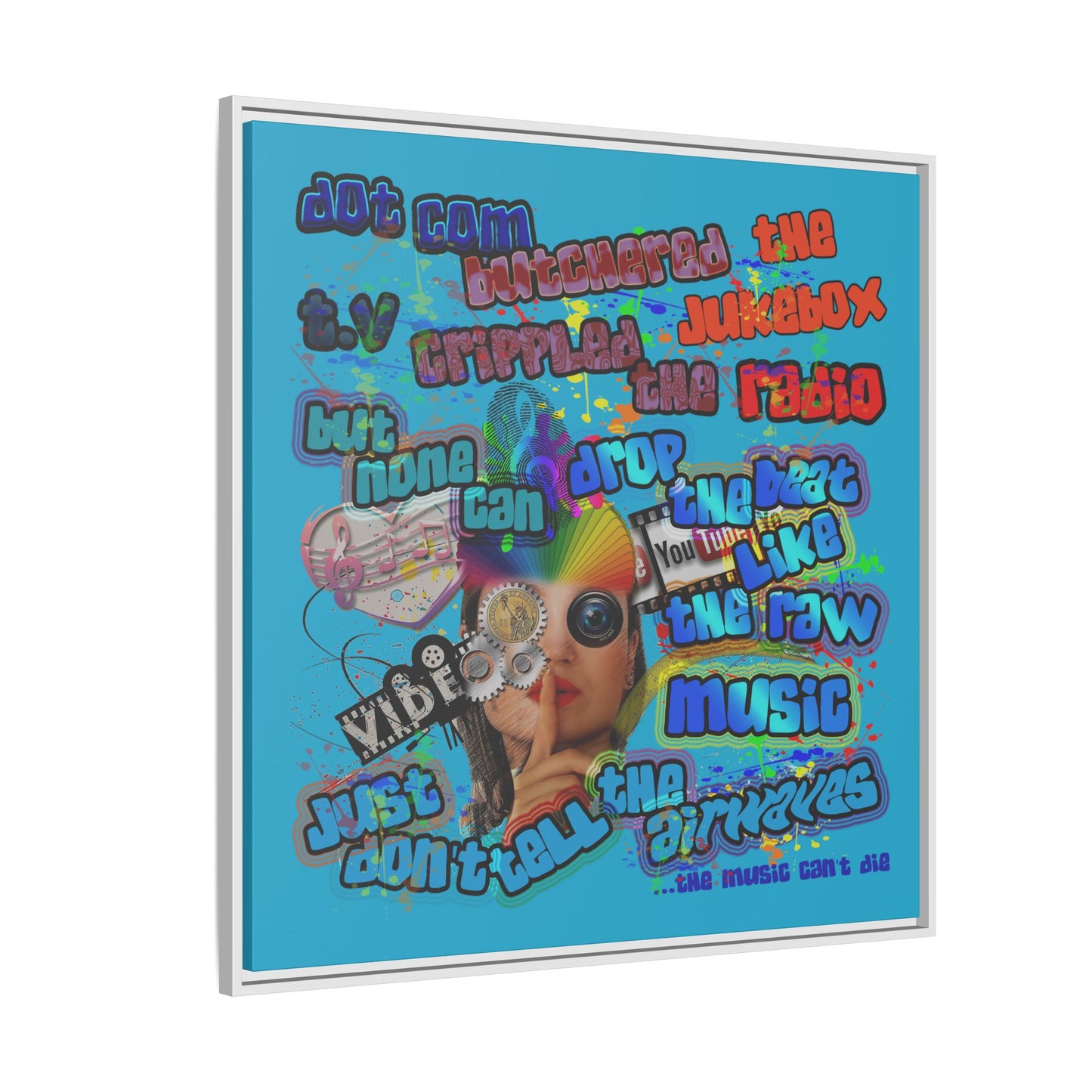 drop the beat - framed canvas art (turquoise)