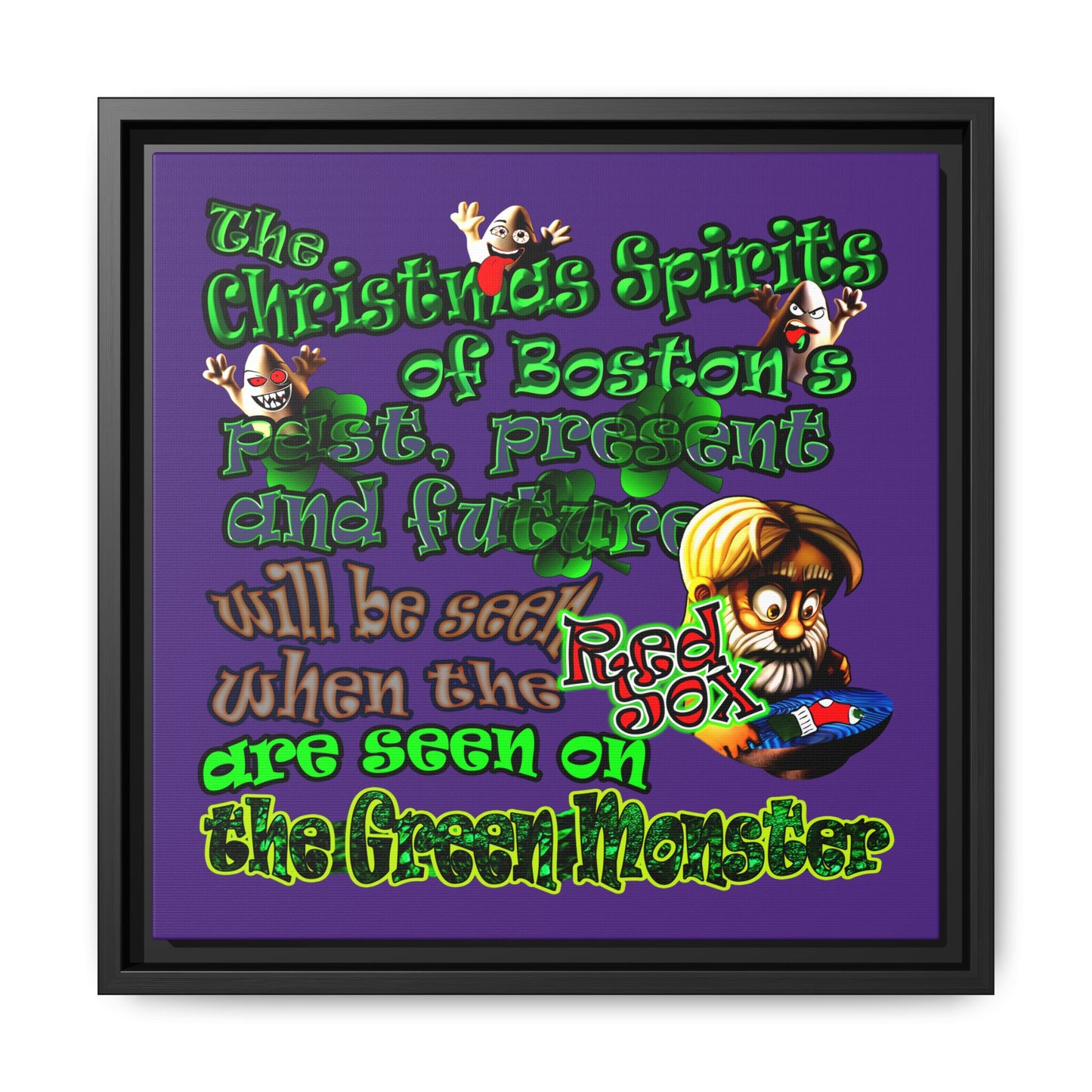 christmas spirits of boston - framed canvas art (purple)