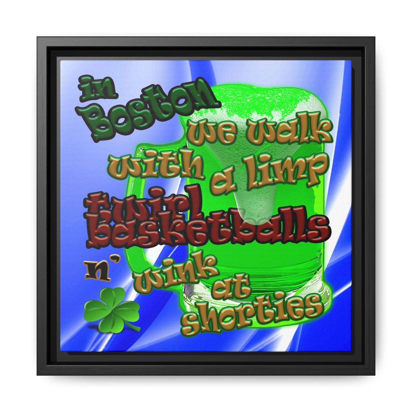celtics logo - framed canvas art (blue-white wave)