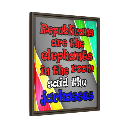 donkeys and elephants - framed canvas art (rainbow split)
