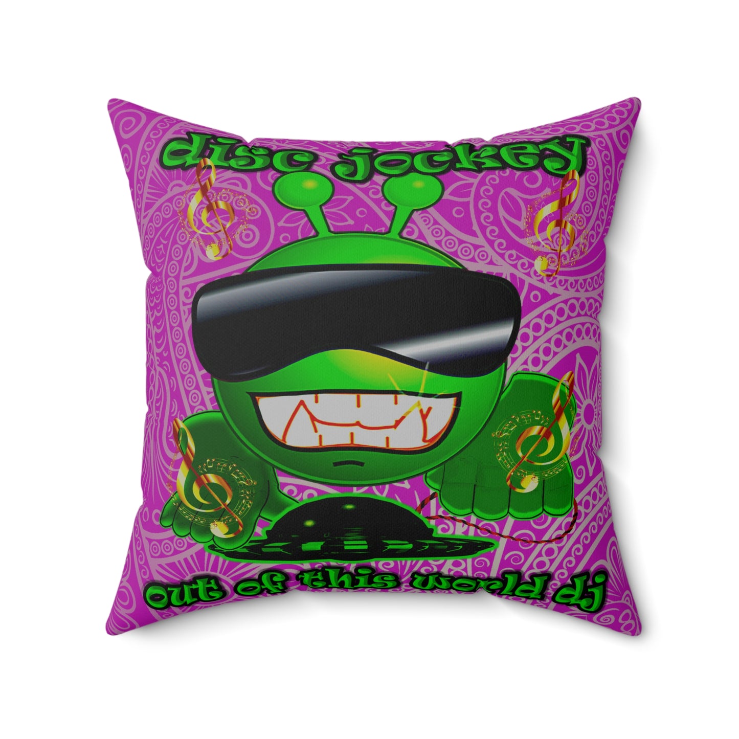 disc jockey - Spun Polyester Square Pillow - (pink swirl)