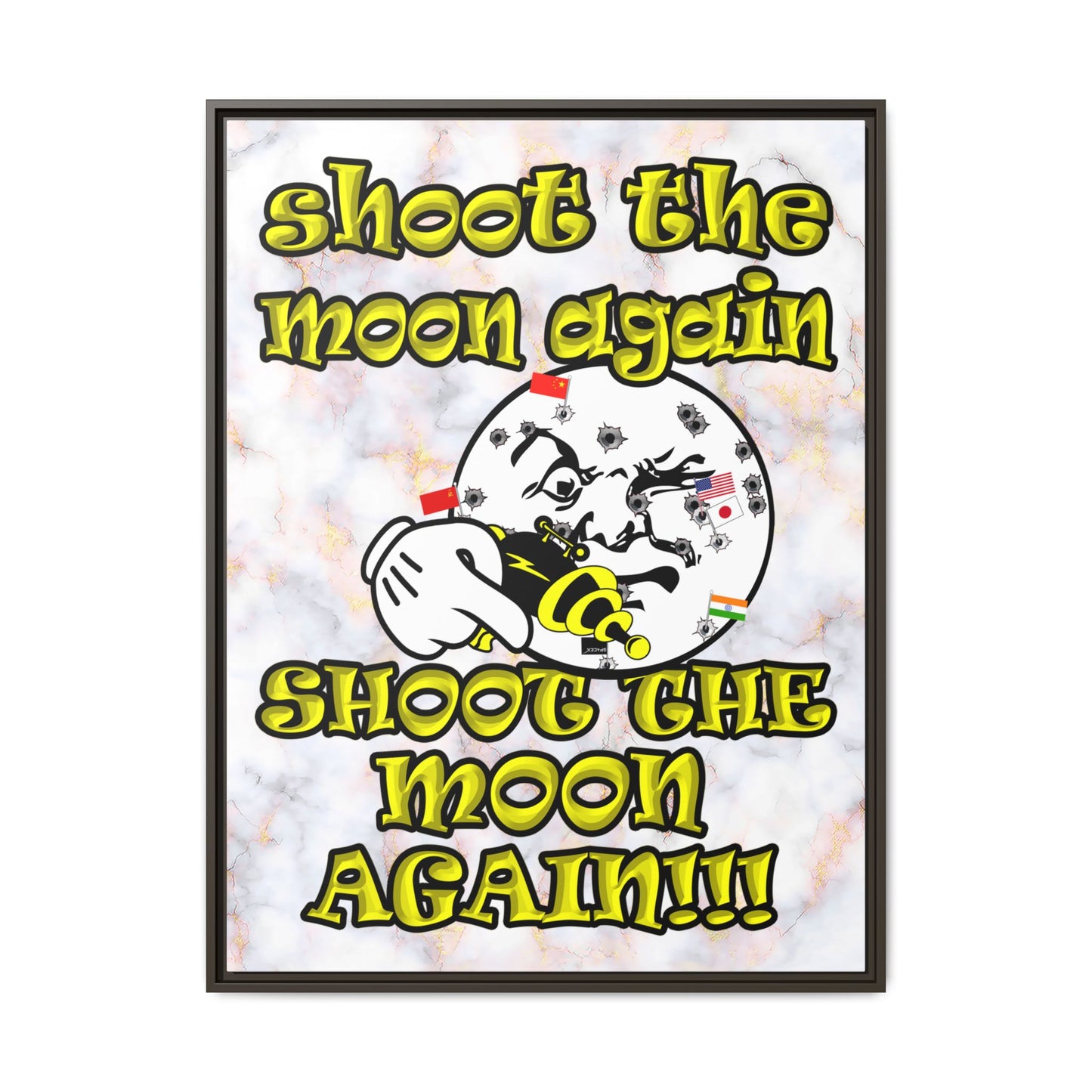 shoot the moon again - framed canvas art (white marble)