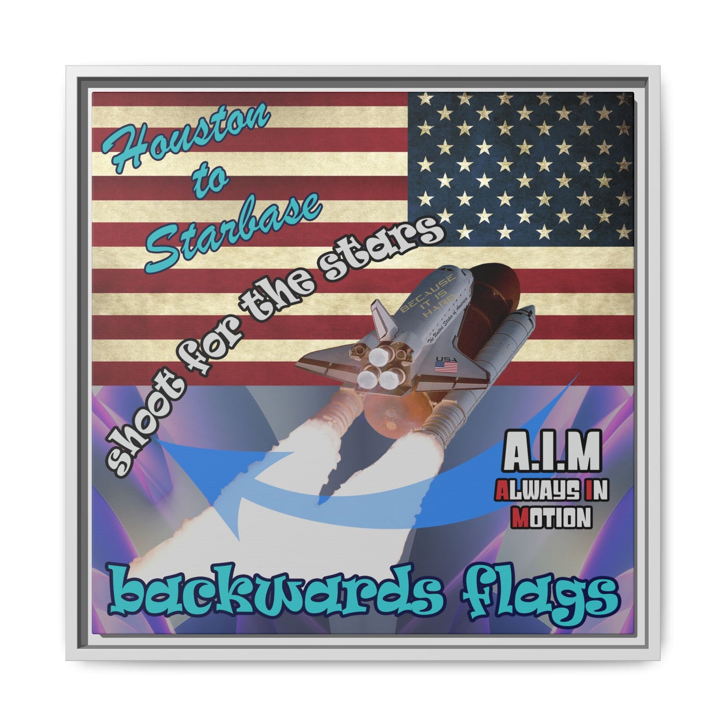 shoot for the stars - framed canvas art (grey-pink wave)
