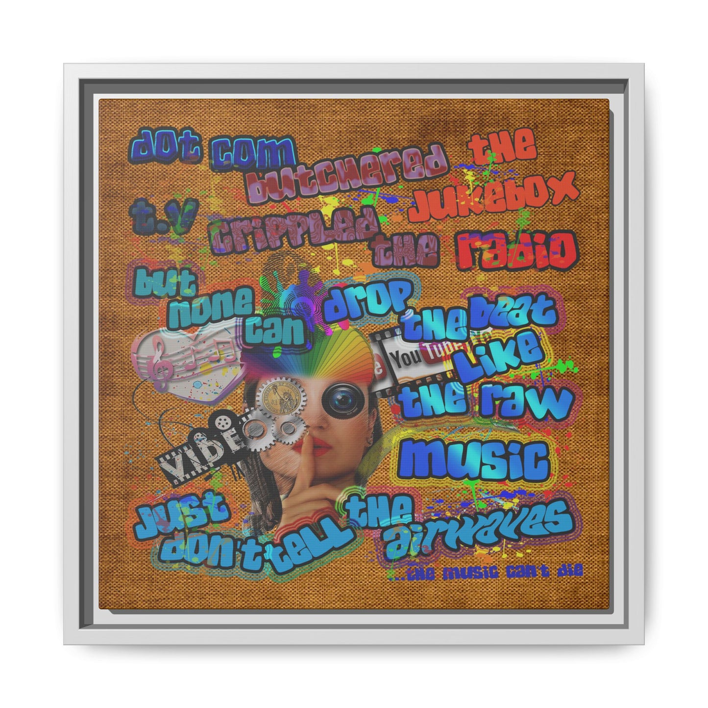 drop the beat - framed canvas art (brown papyrus)
