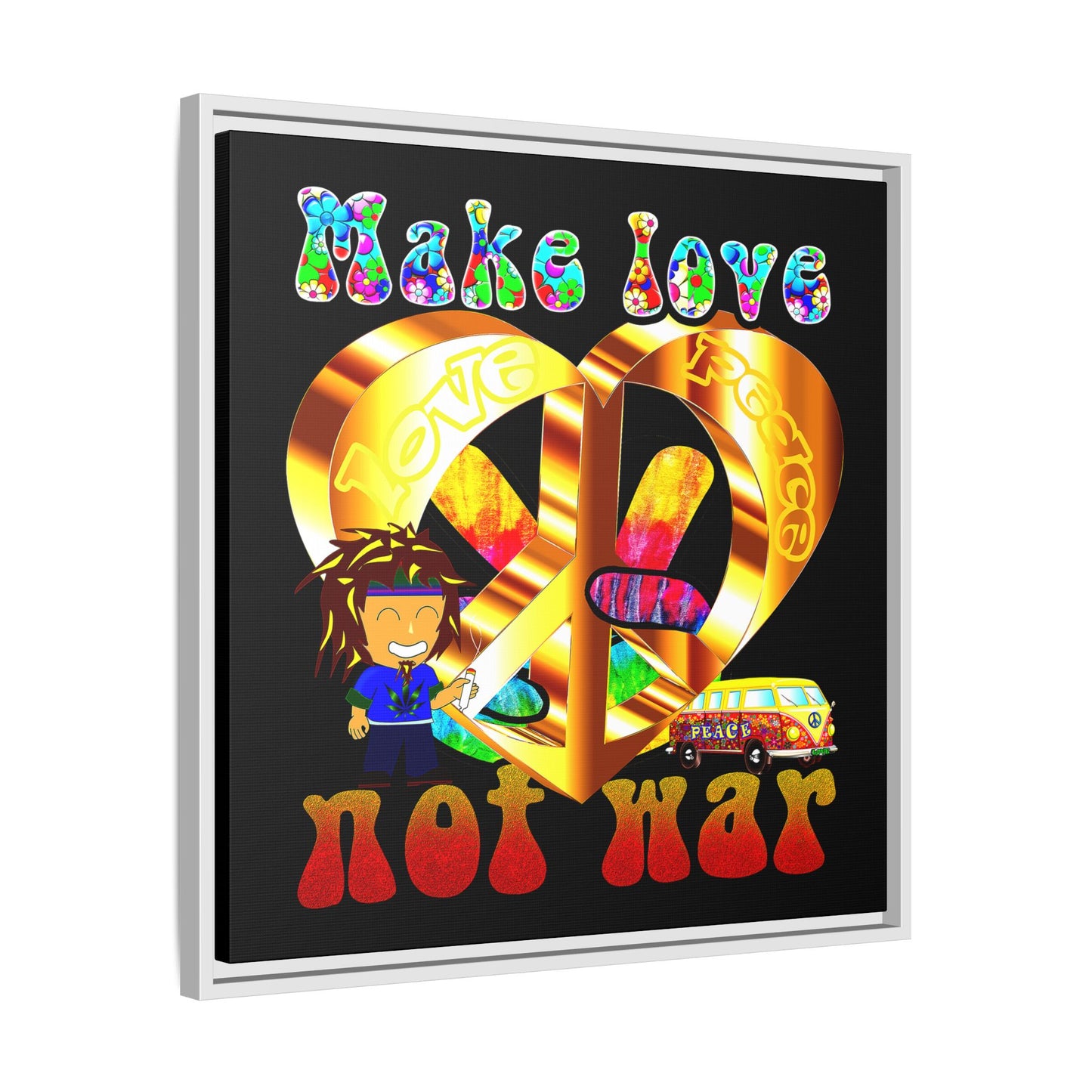 love peace - framed canvas art (black)