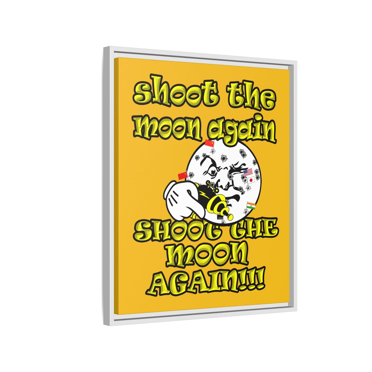 shoot the moon again - framed canvas art (yellow)
