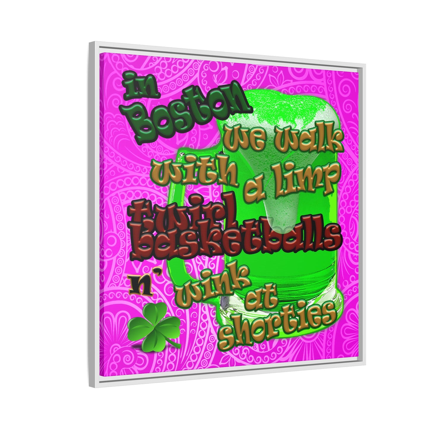 celtics logo - framed canvas art (pink swirl)