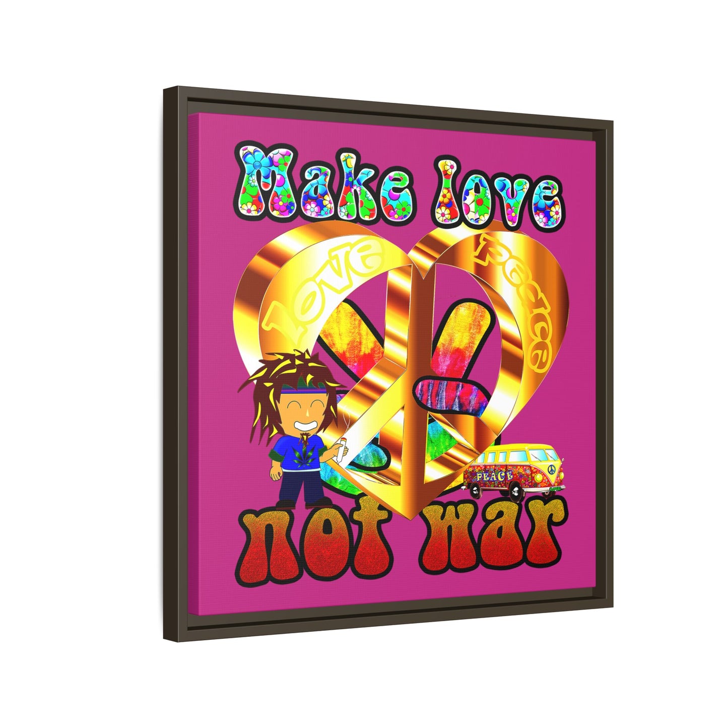love peace - framed canvas art (pink)