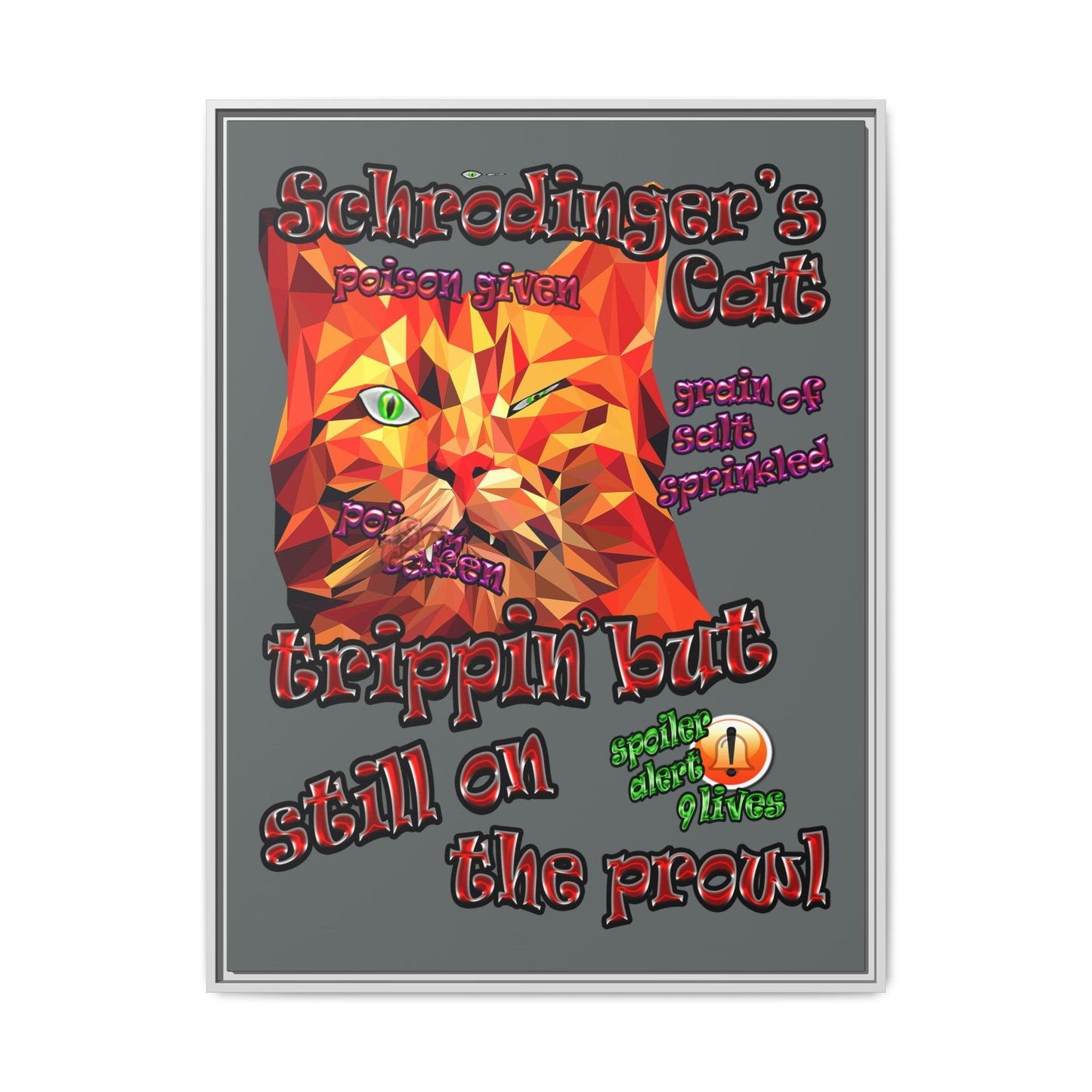 schrodinger's cat - framed canvas art (dark grey)