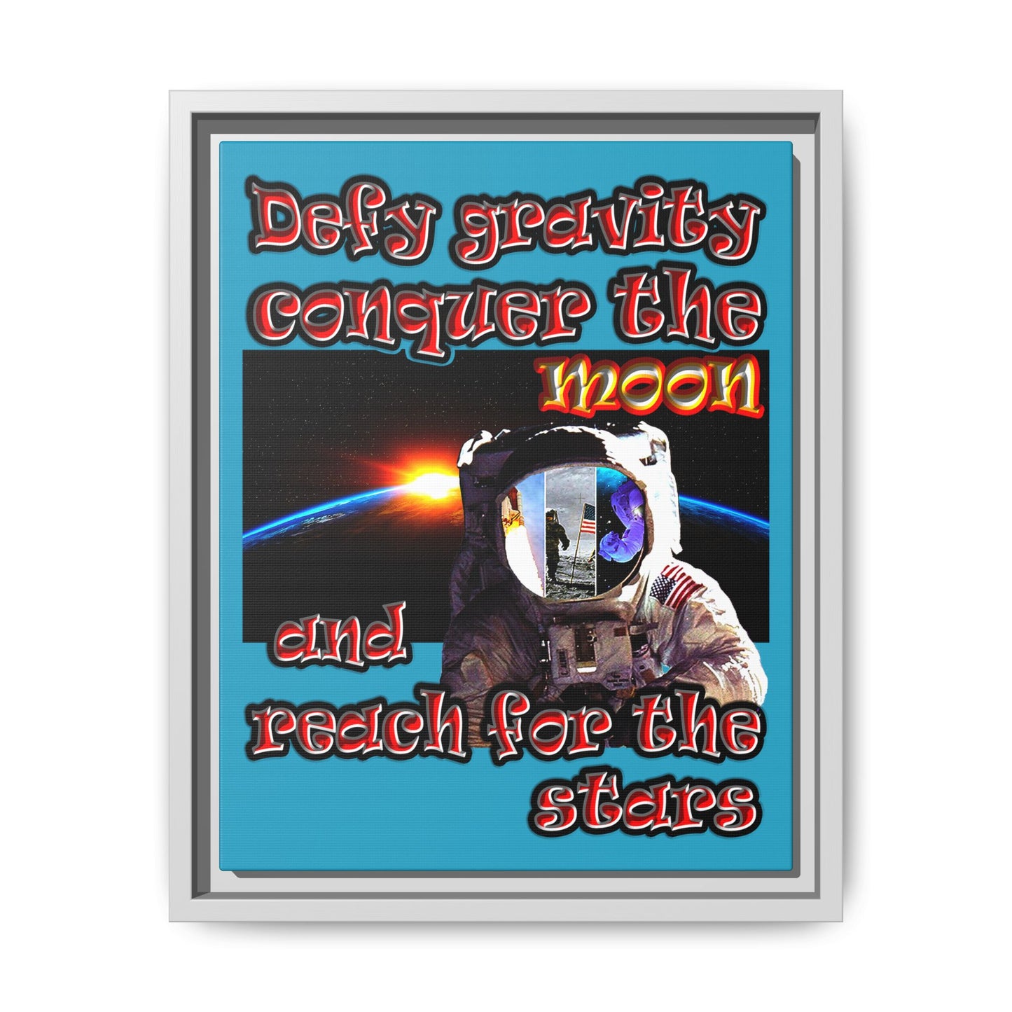 defy conquer reach - framed canvas art (turquoise)