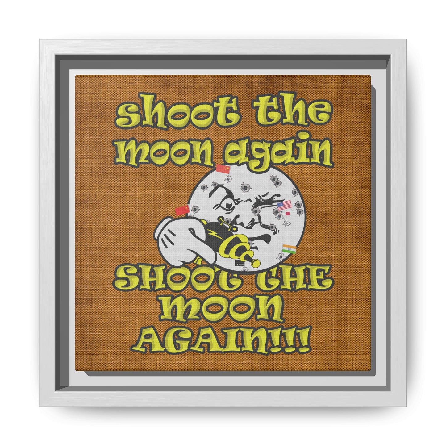 shoot the moon again - framed canvas art (brown papyrus)