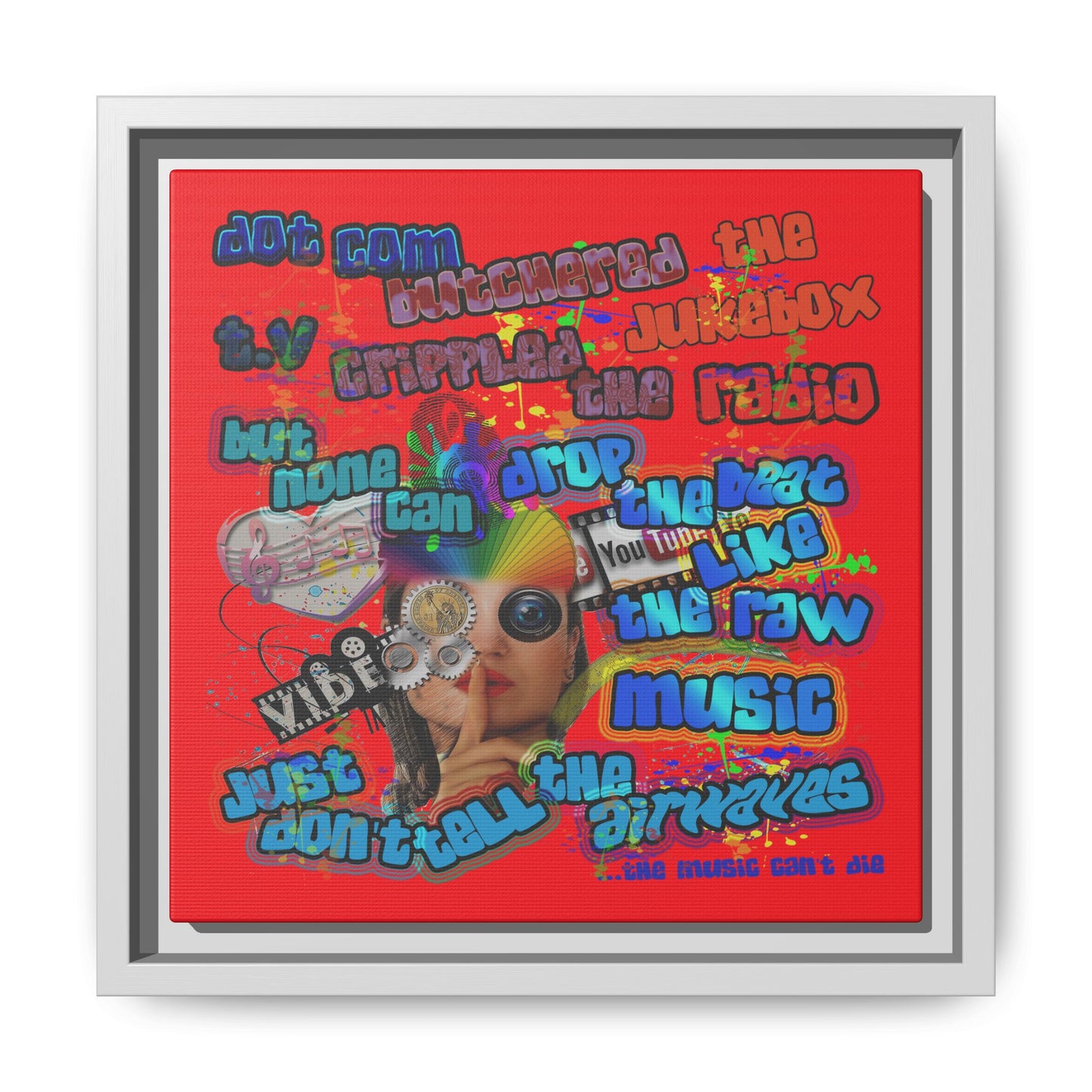 drop the beat - framed canvas art (red)
