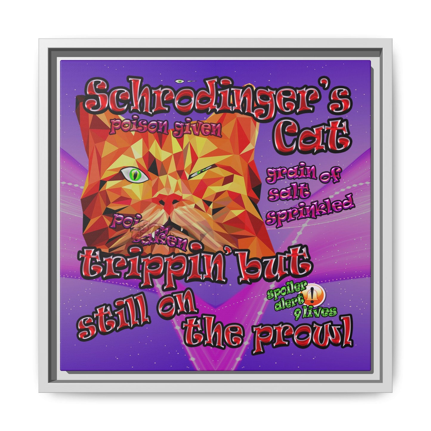 schrodinger's cat - framed canvas art (purple-pink wave)