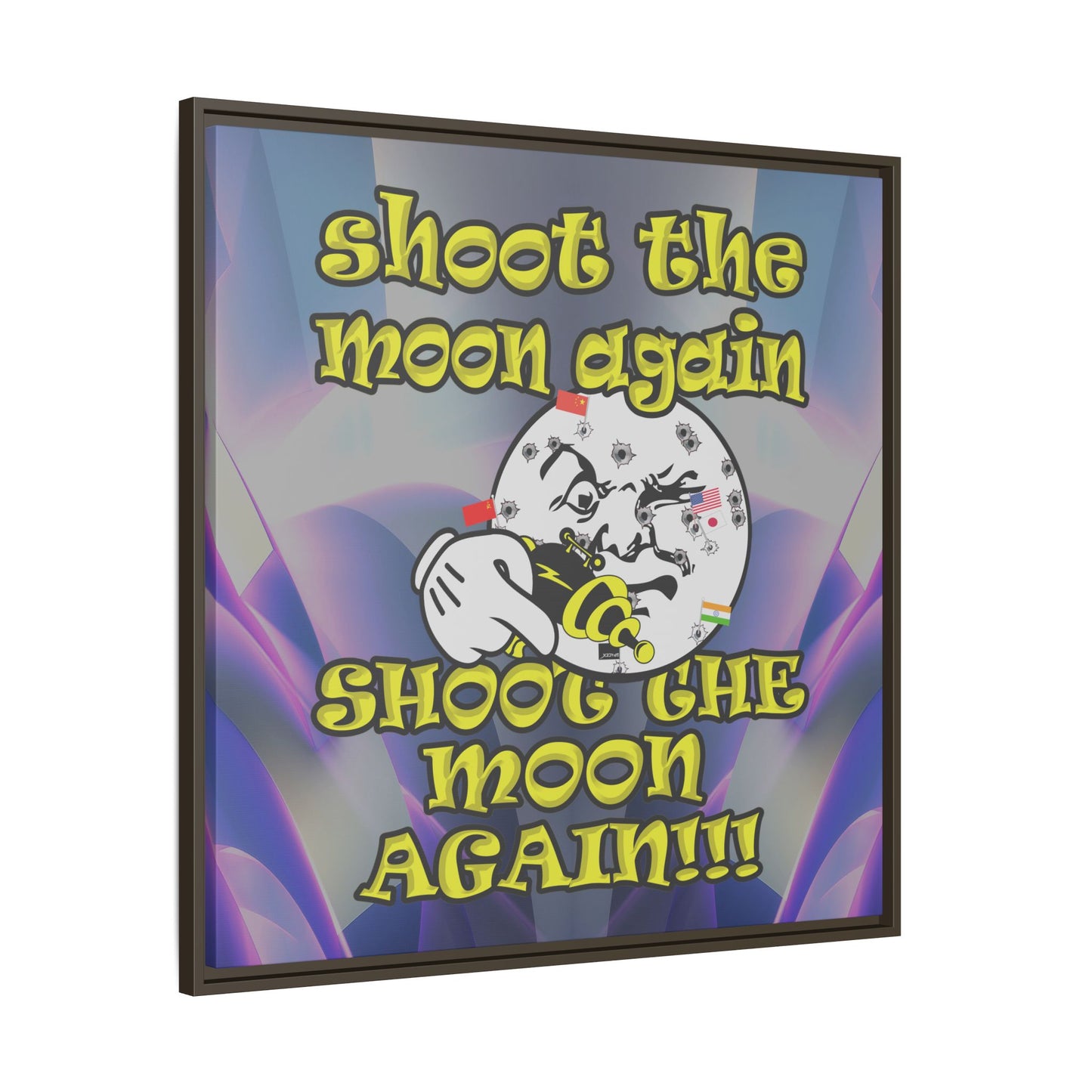 shoot the moon again - framed canvas art (grey-pink wave)