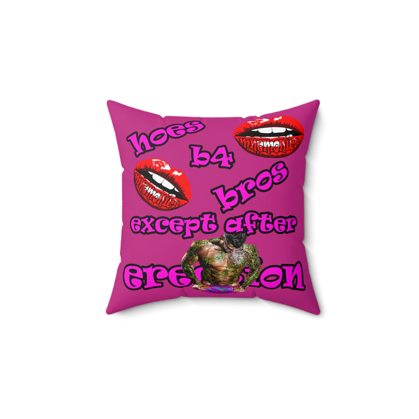 hoes b4 bros - Spun Polyester Square Pillow - (pink)