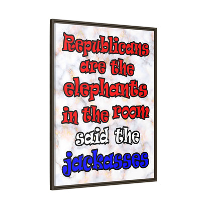 donkeys and elephants - framed canvas art (white marble)