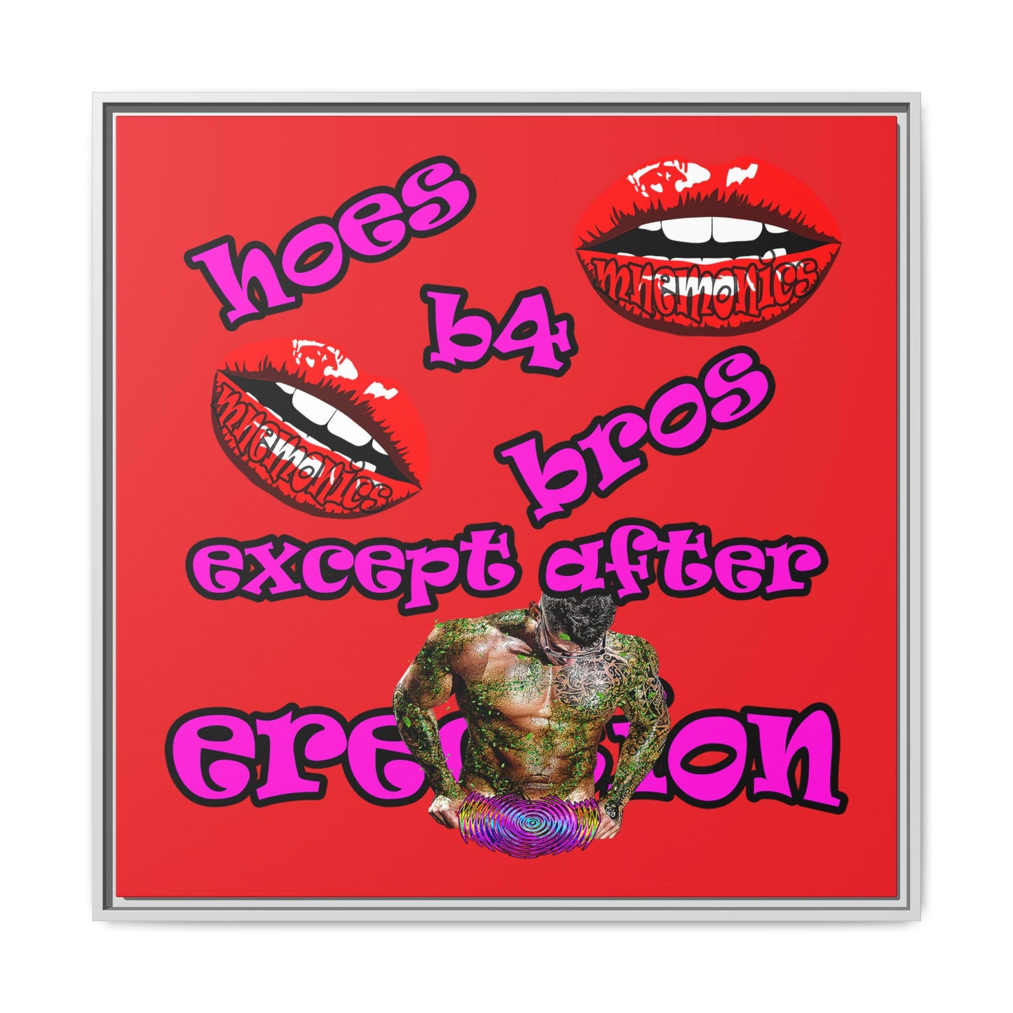 hoes b4 bros - framed canvas art (red)
