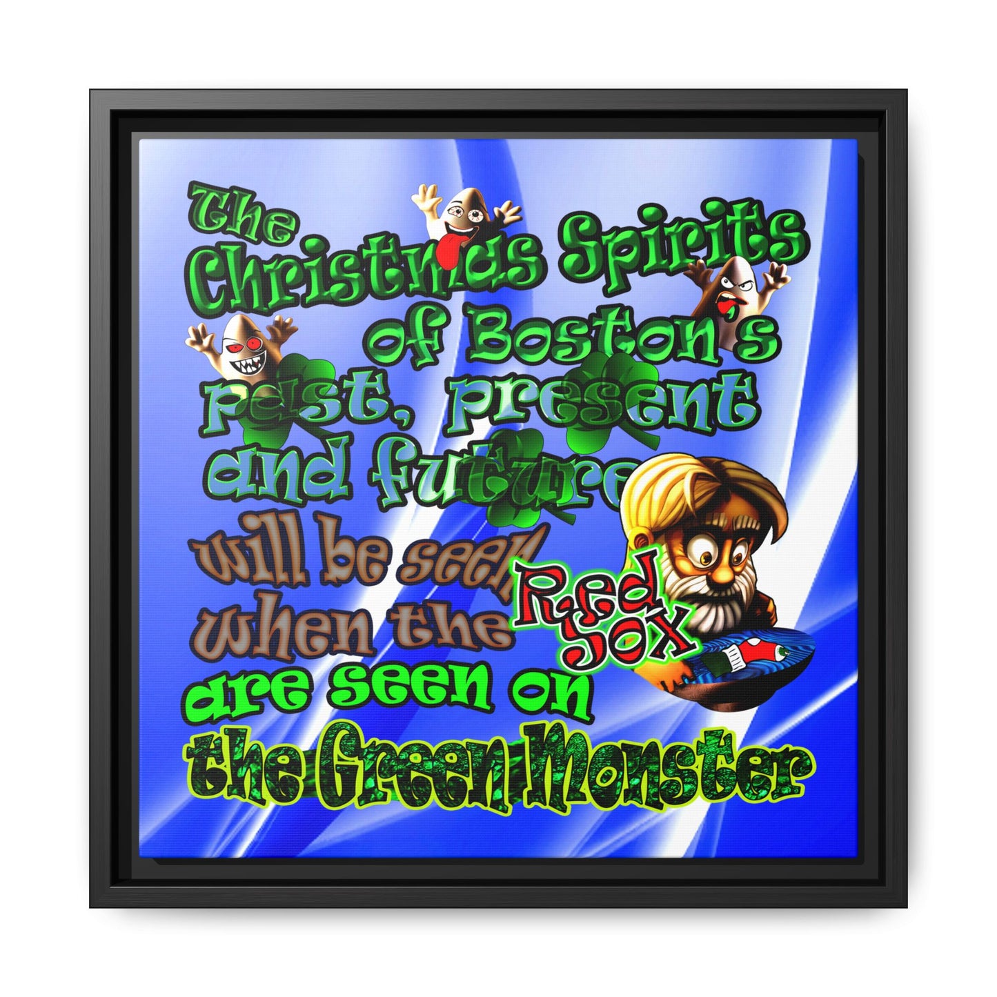 christmas spirits of boston - framed canvas art (blue-white wave)