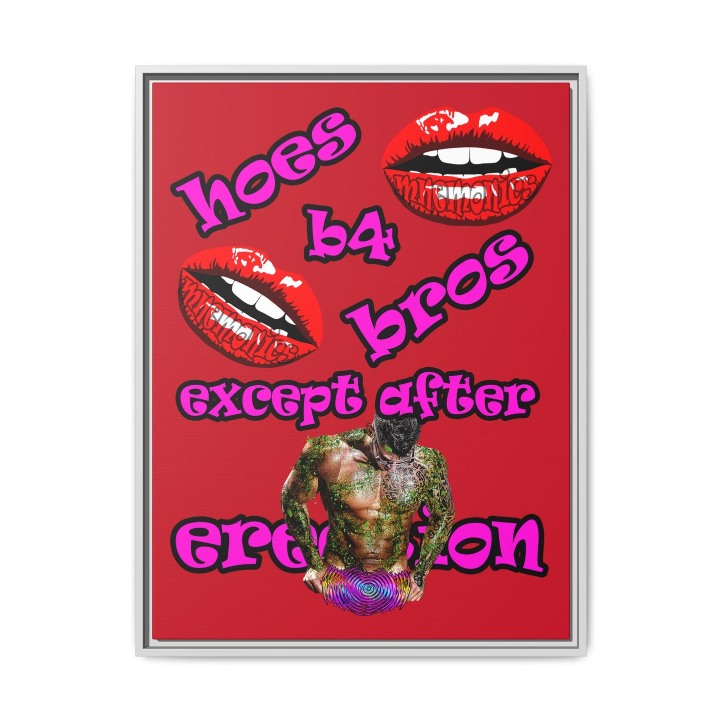 hoes b4 bros - framed canvas art (dark red)