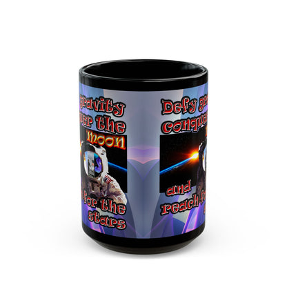 defy conquer reach - Black Mug (grey-pink wave)