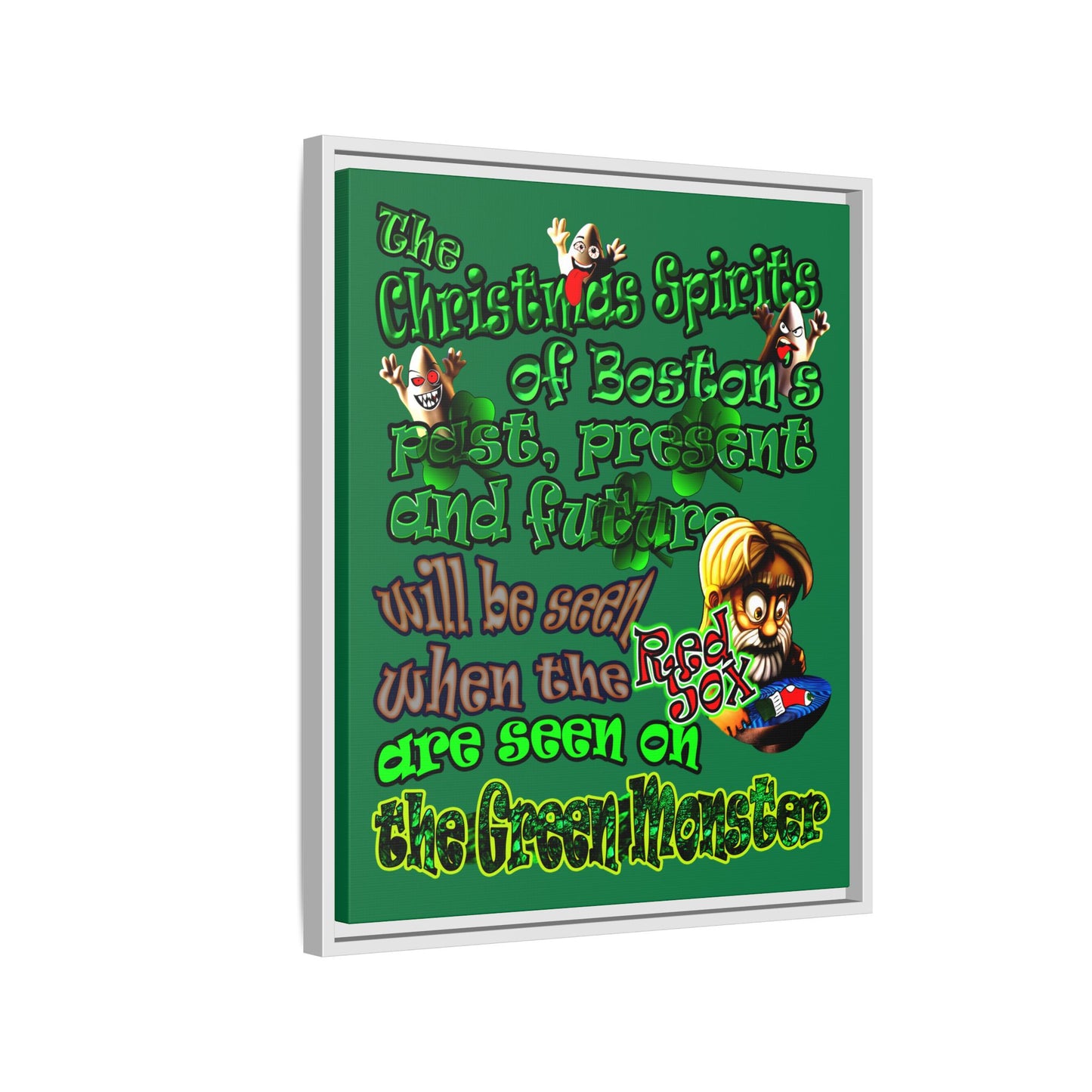 christmas spirits of boston - framed canvas art (dark green)