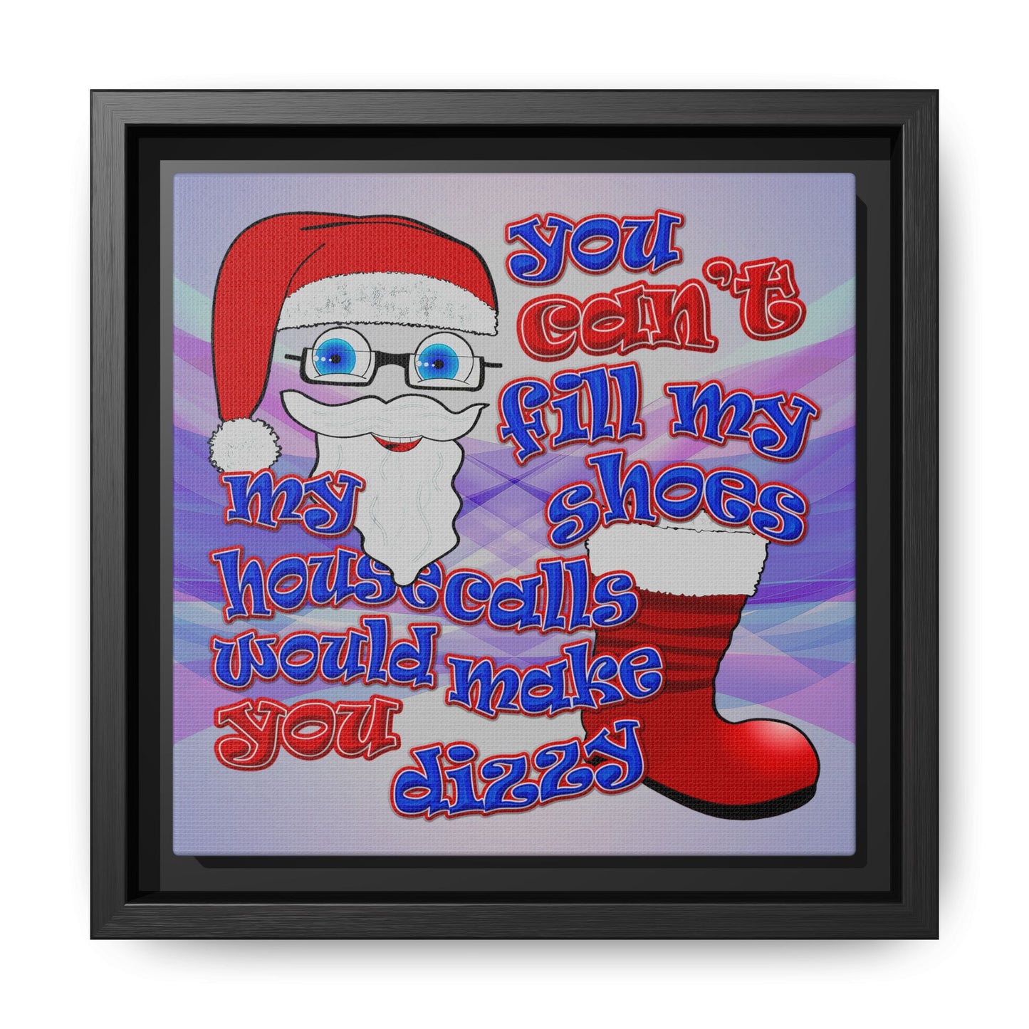 santa's shoes - framed canvas art (light blue-pink wave)