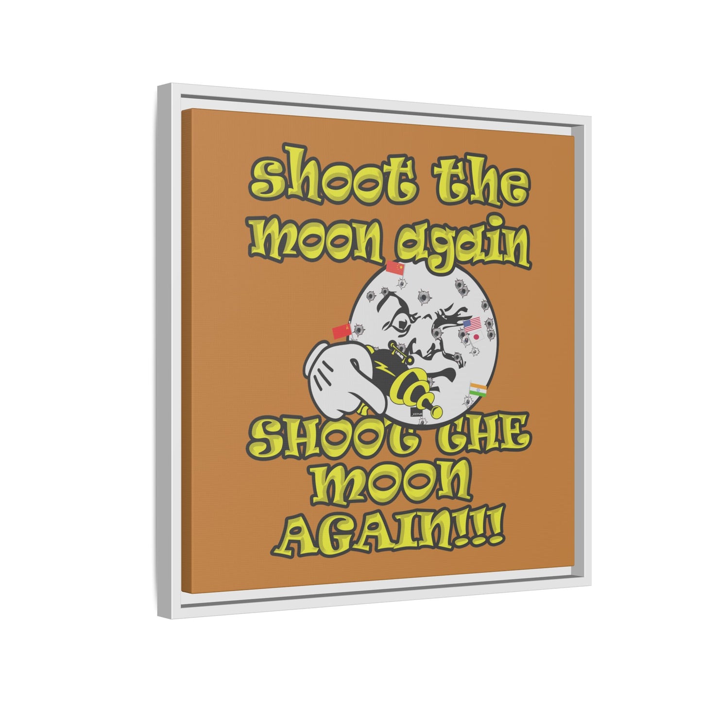 shoot the moon again - framed canvas art (light brown)