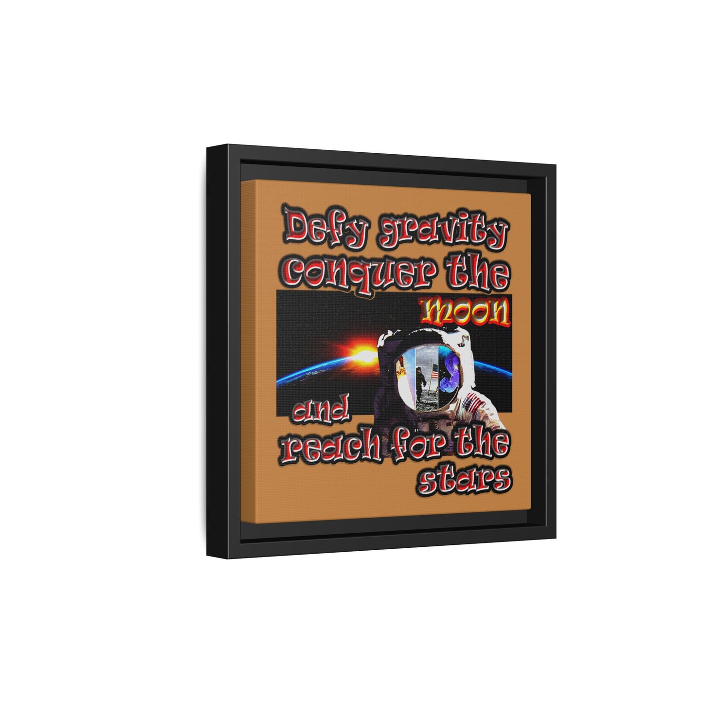 defy conquer reach - framed canvas art (light brown)