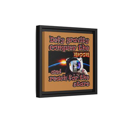 defy conquer reach - framed canvas art (light brown)
