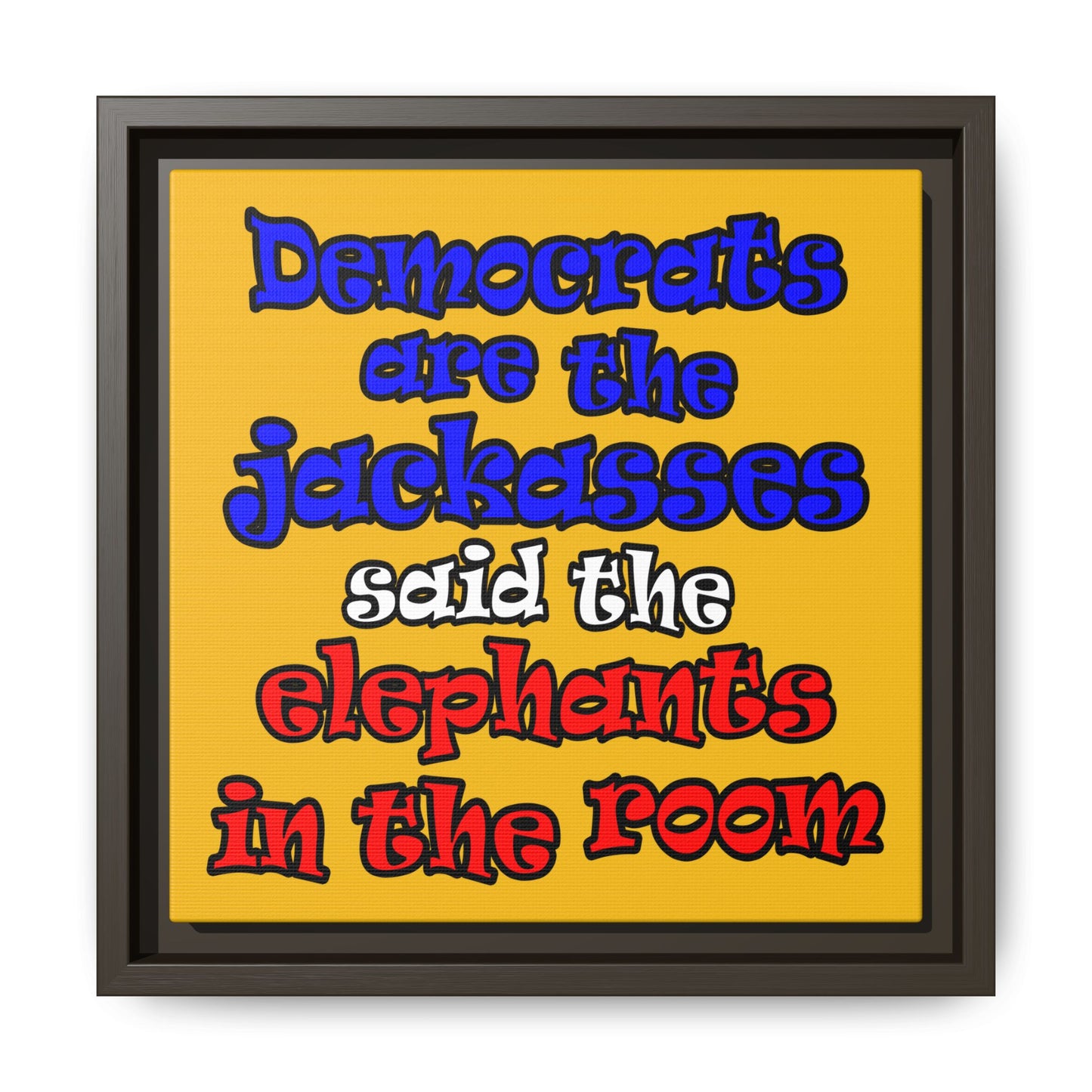 donkeys and elephants - framed canvas art (yellow)