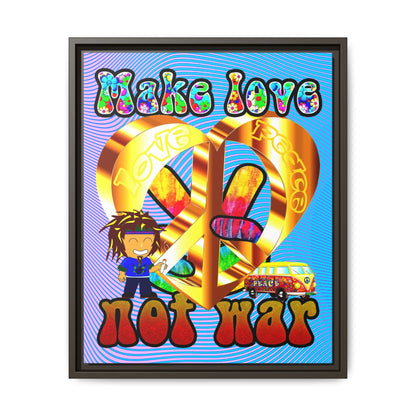 love peace - framed canvas art (light blue-purple wave)