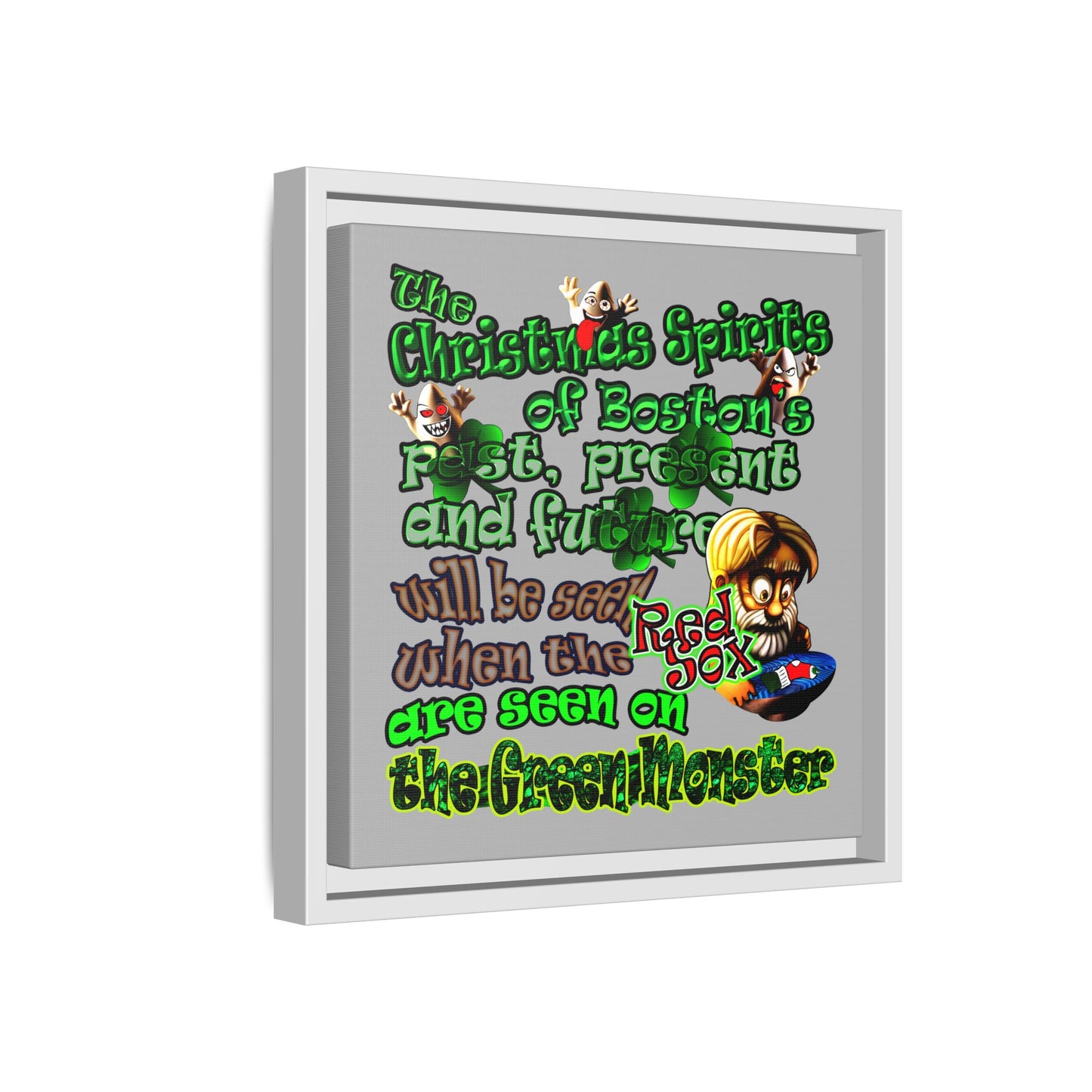 christmas spirits of boston - framed canvas art (light grey)