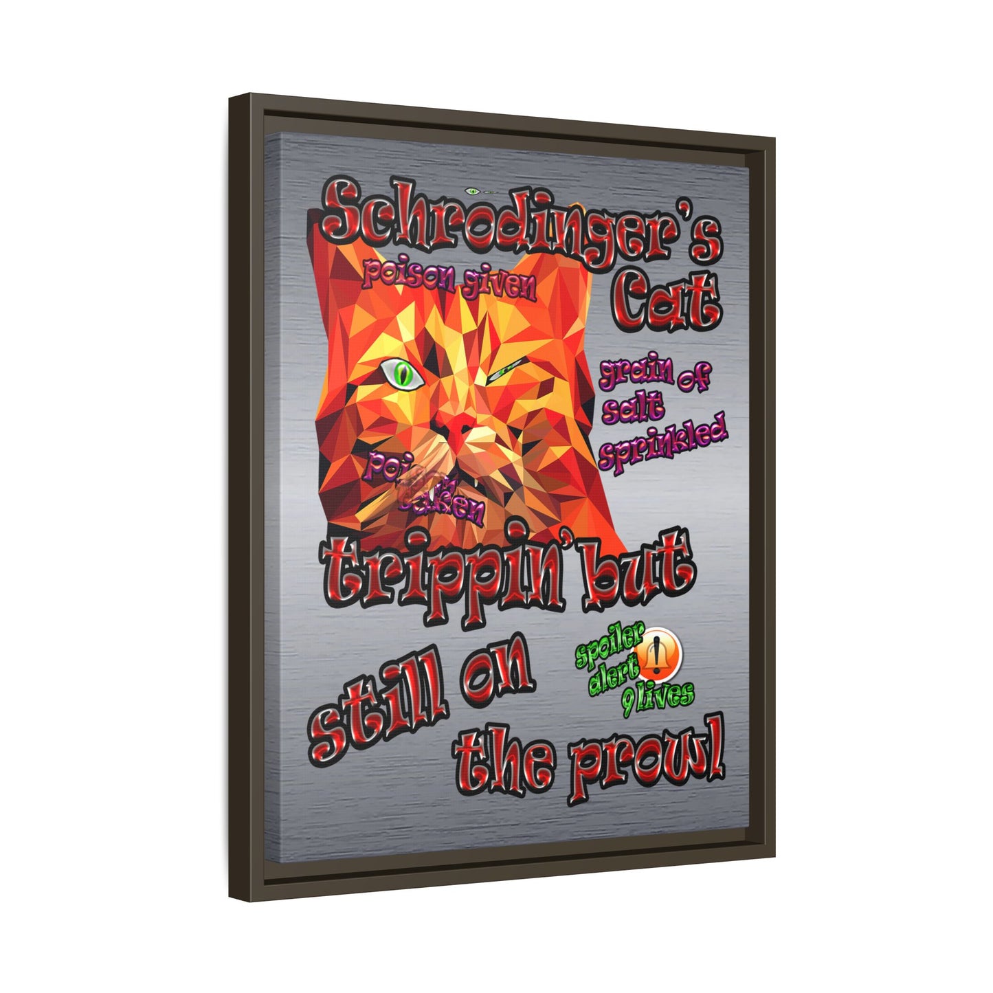 schrodinger's cat - framed canvas art (brushed nickel)