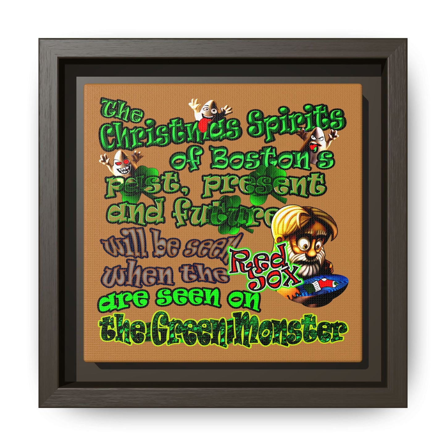 christmas spirits of boston - framed canvas art (light brown)