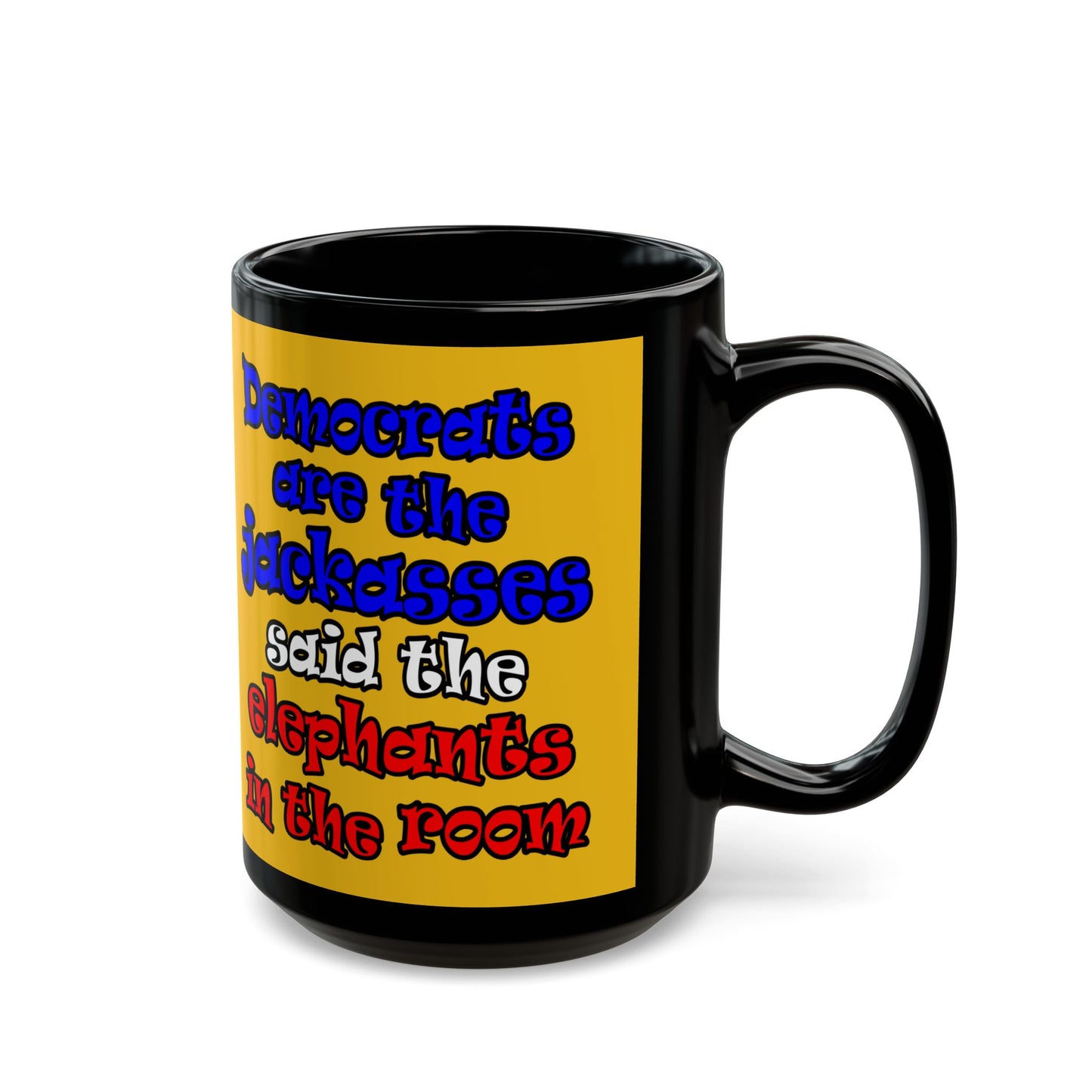donkeys and elephants - Black Mug (yellow)