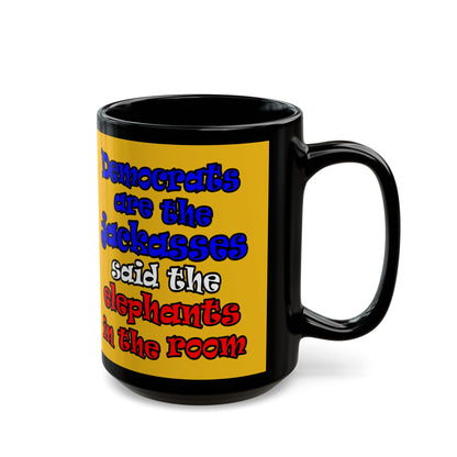 donkeys and elephants - Black Mug (yellow)