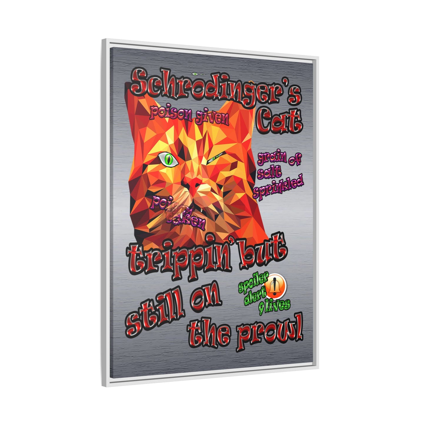 schrodinger's cat - framed canvas art (brushed nickel)
