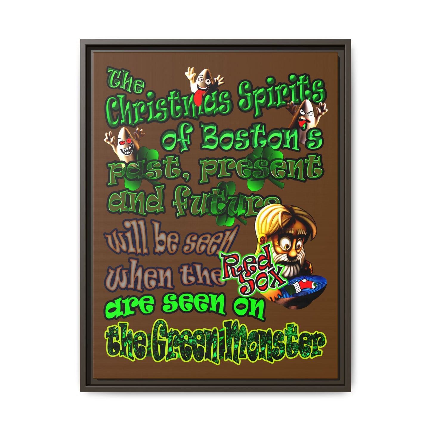 christmas spirits of boston - framed canvas art (brown)