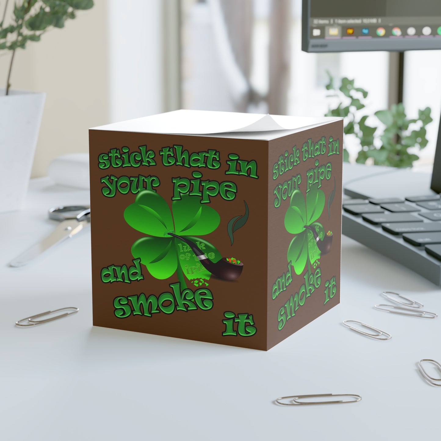 stick that in your pipe and smoke it - note cube (brown)