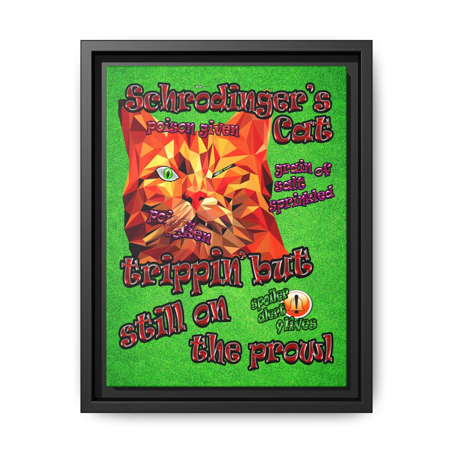 schrodinger's cat - framed canvas art (green turf)