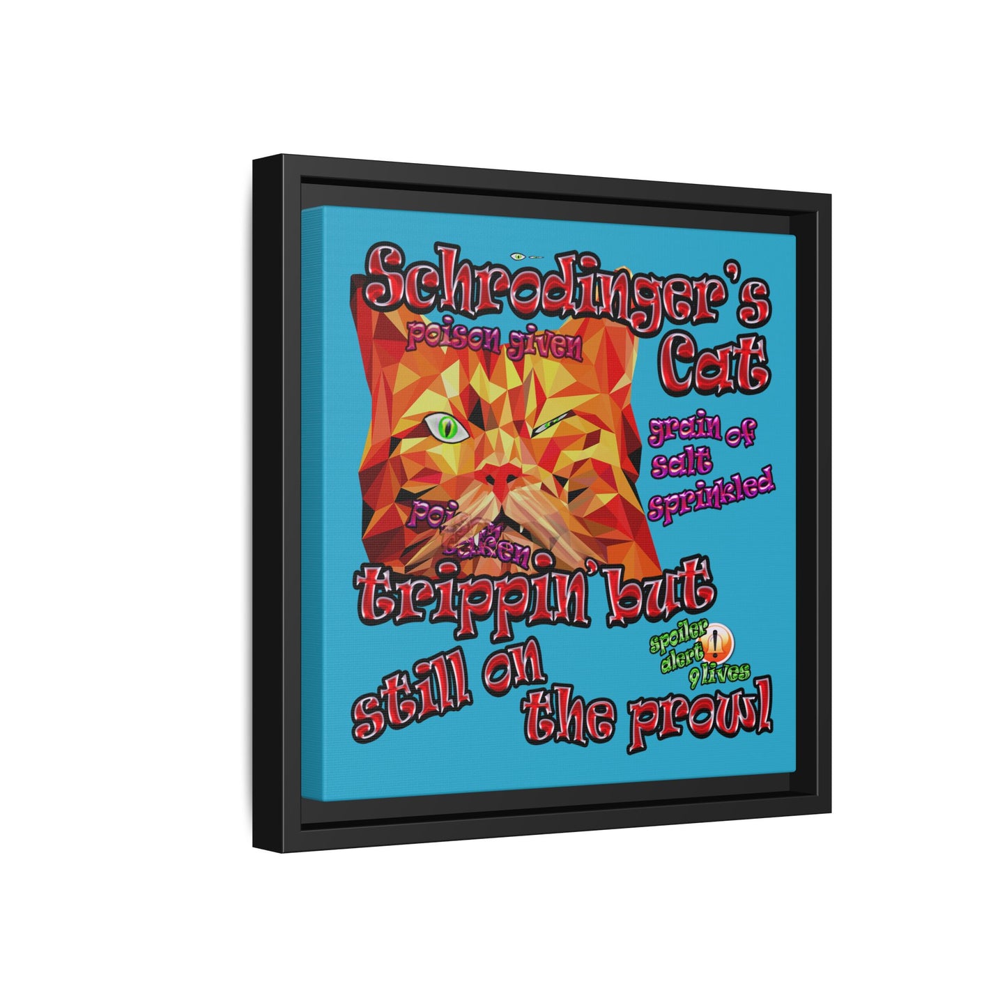schrodinger's cat - framed canvas art (turquoise)