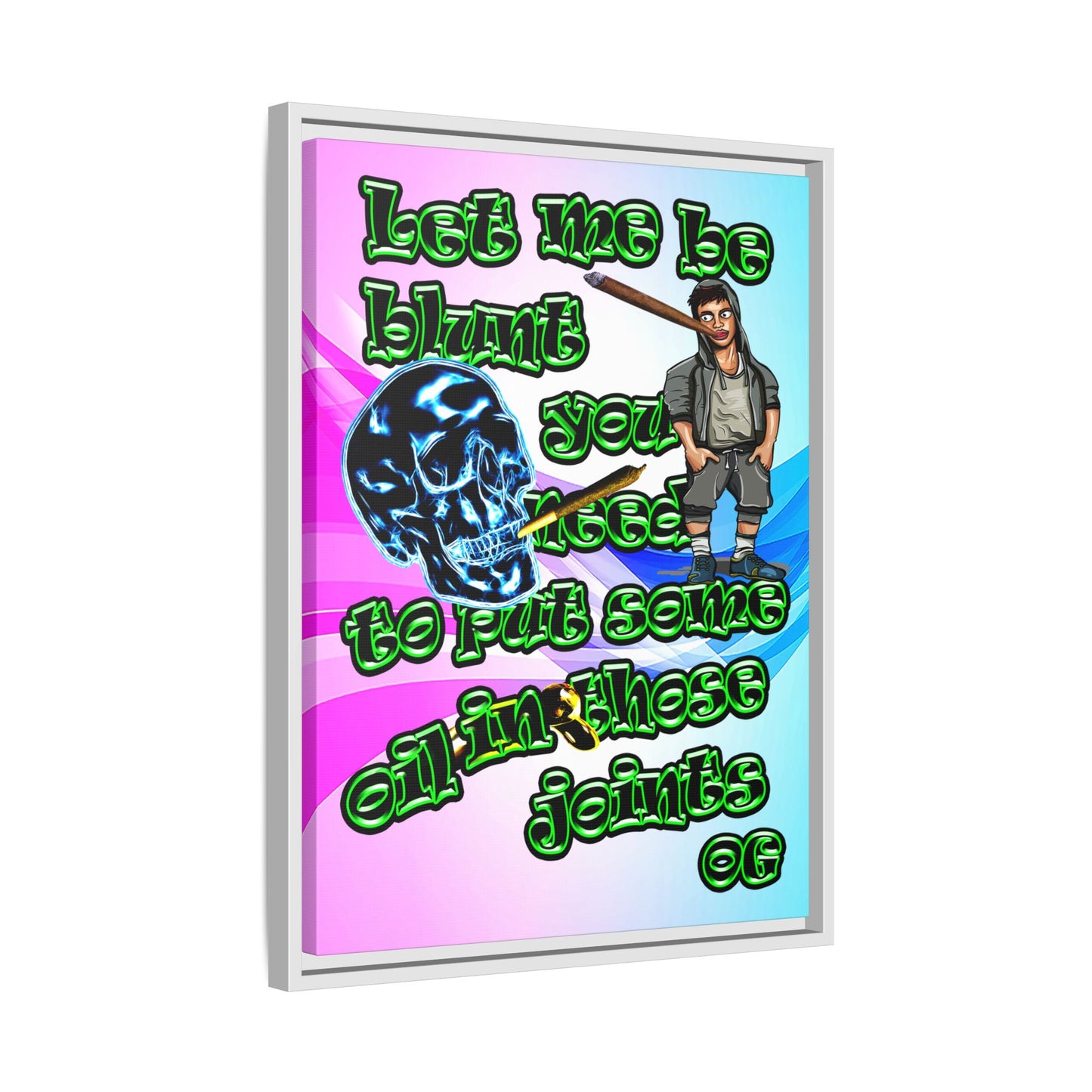 og - framed canvas art (light blue-pink wave)