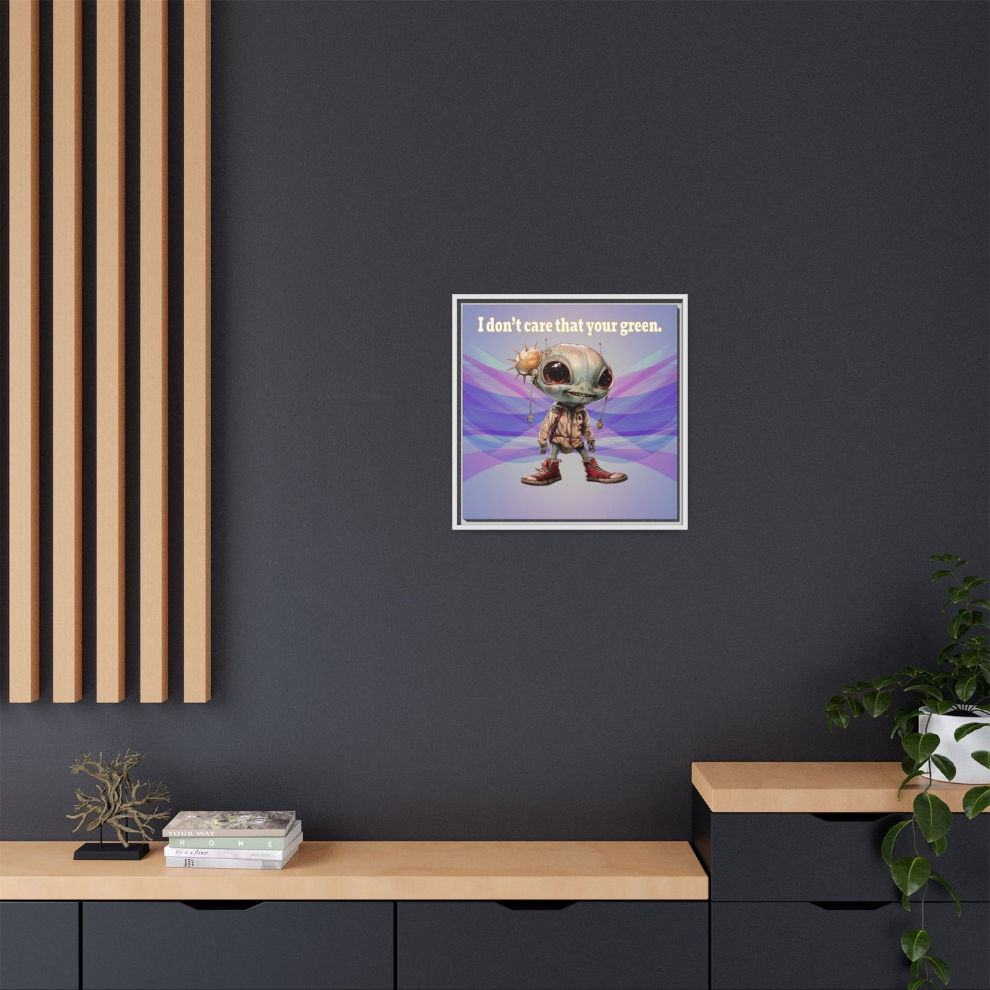 I don't care that your green - framed canvas art (light blue-pink wave)