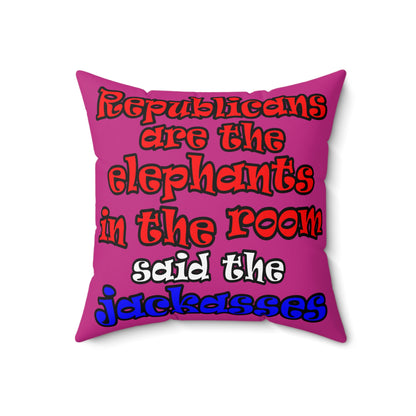 donkeys and elephants - Spun Polyester Square Pillow - (pink)