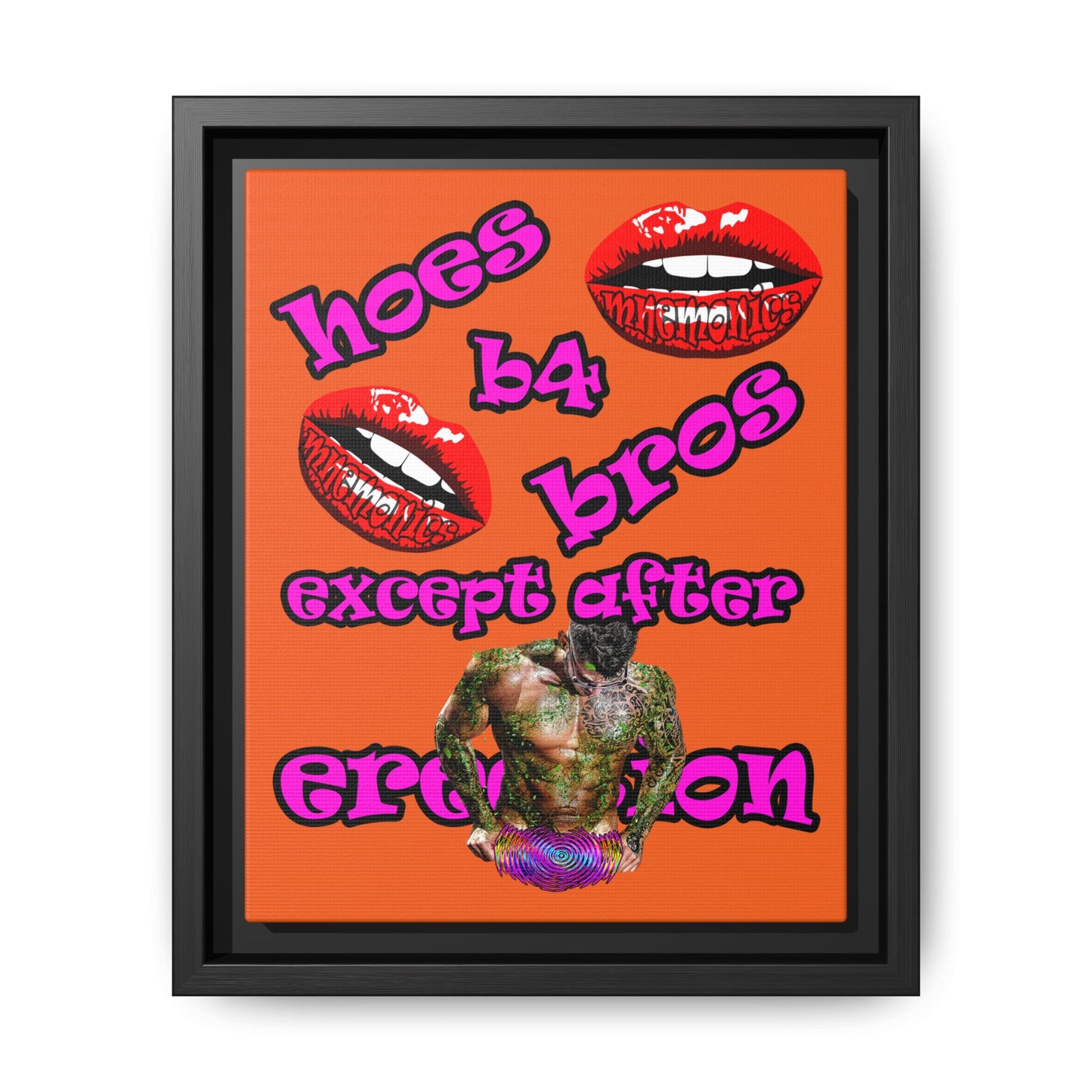 hoes b4 bros - framed canvas art (orange)