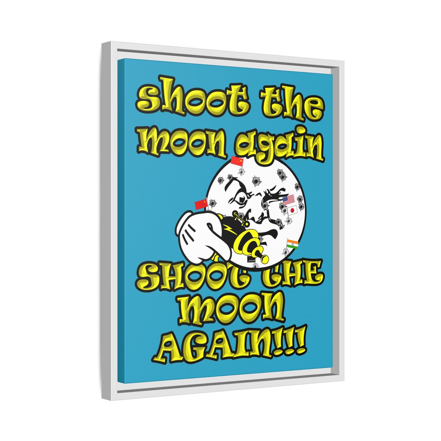 shoot the moon again - framed canvas art (turquoise)