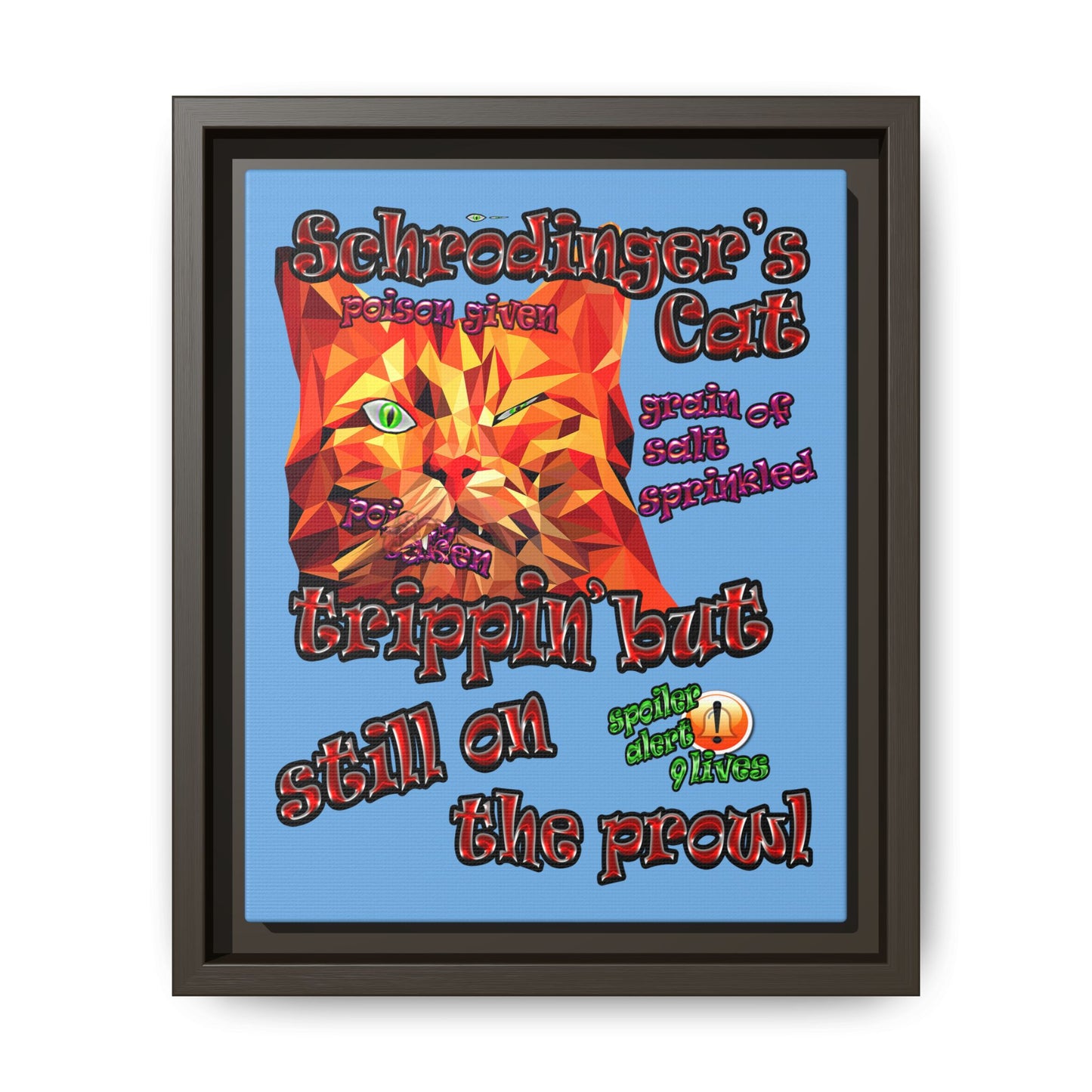 schrodinger's cat - framed canvas art (light blue)