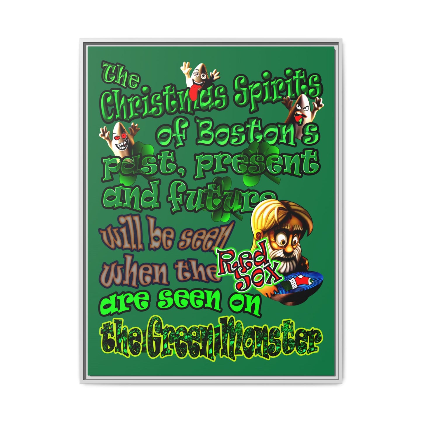 christmas spirits of boston - framed canvas art (dark green)
