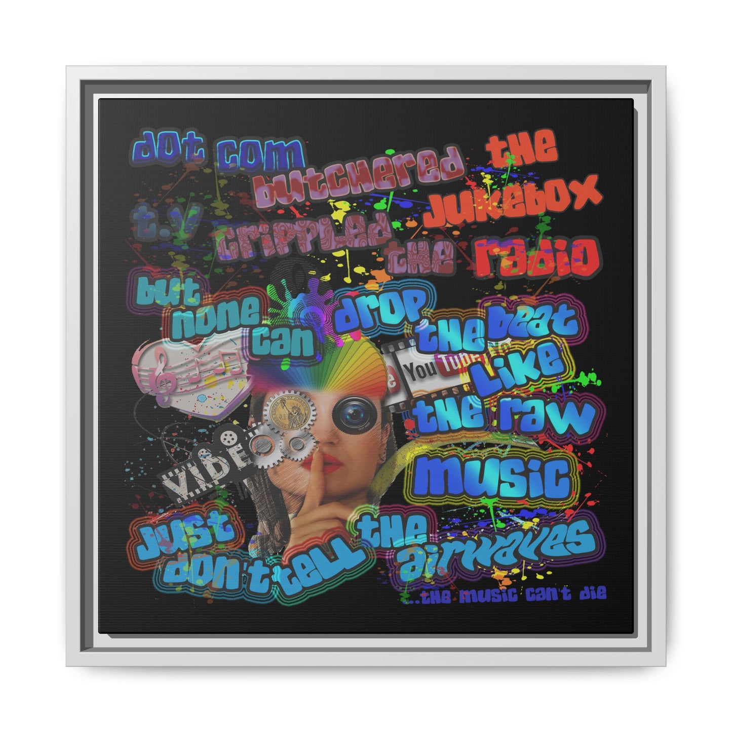 drop the beat - framed canvas art (black)